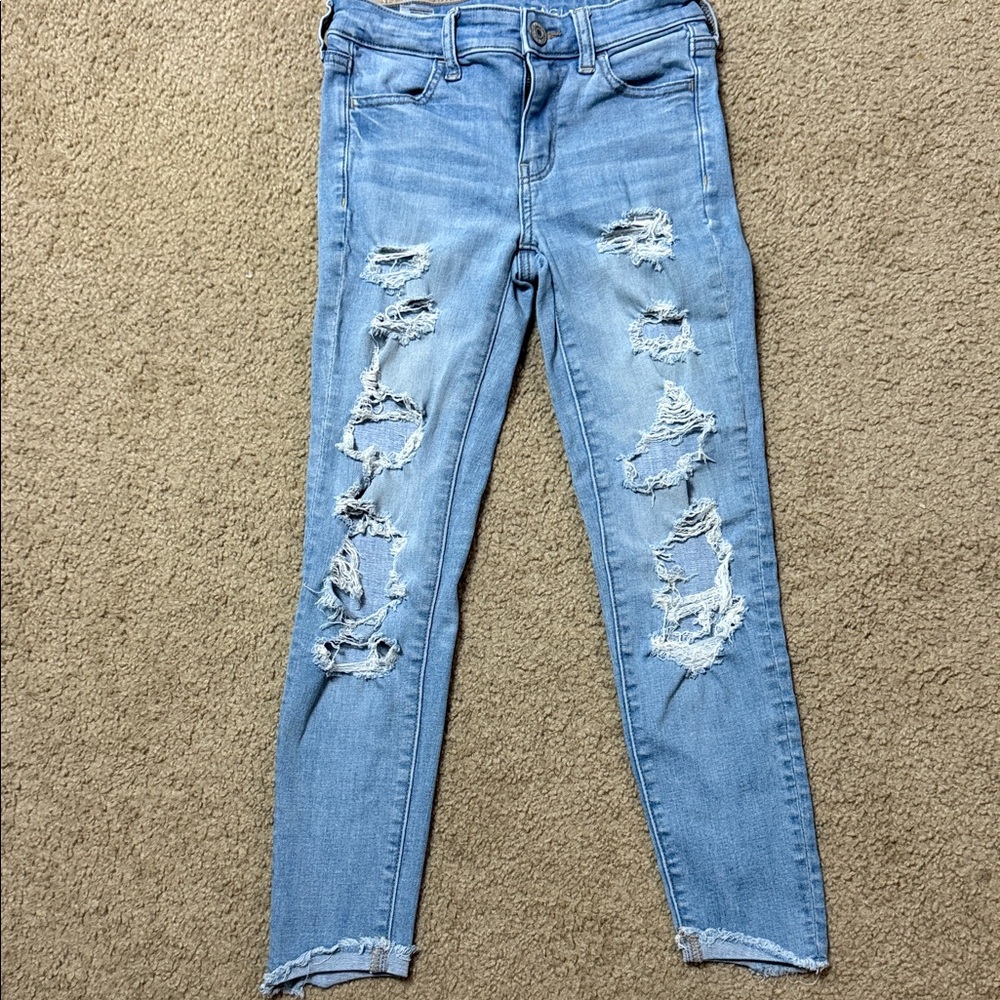 American Eagle Outfitters Light Blue Distressed Skinny Jeans